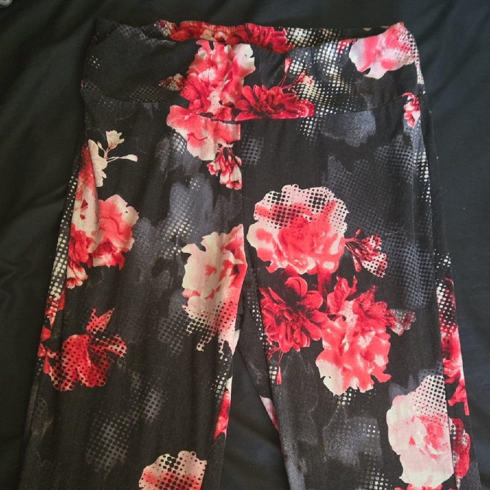 Floral Black and Red Leggings/Flare Pants